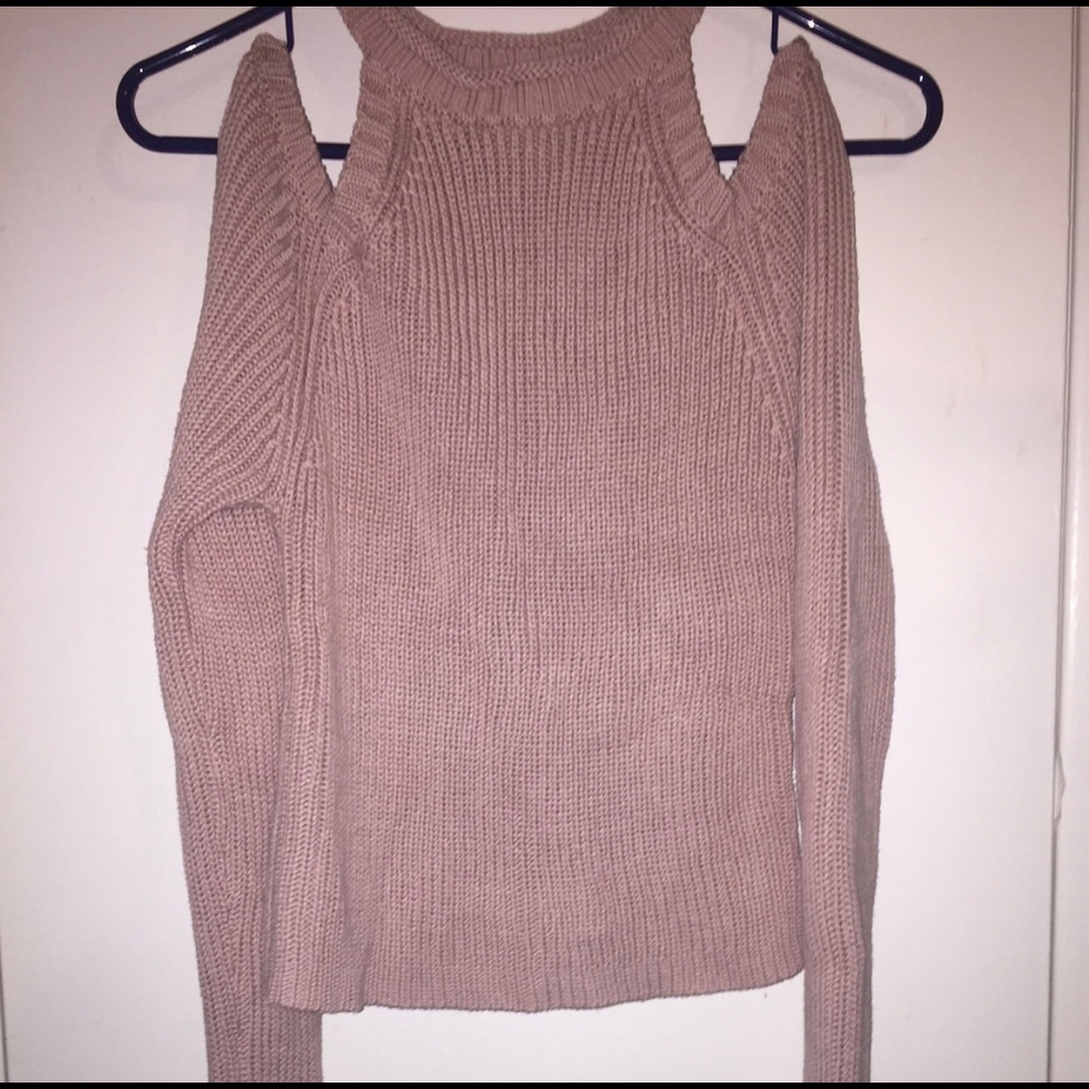 Pink Open Shoulder Cropped Knit Sweater